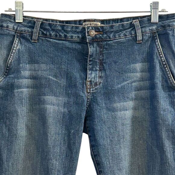 Max Studio Women's Ankle Jeans Size 12 Blue Dark Wash Cuffed Hem - Picture 4 of 15